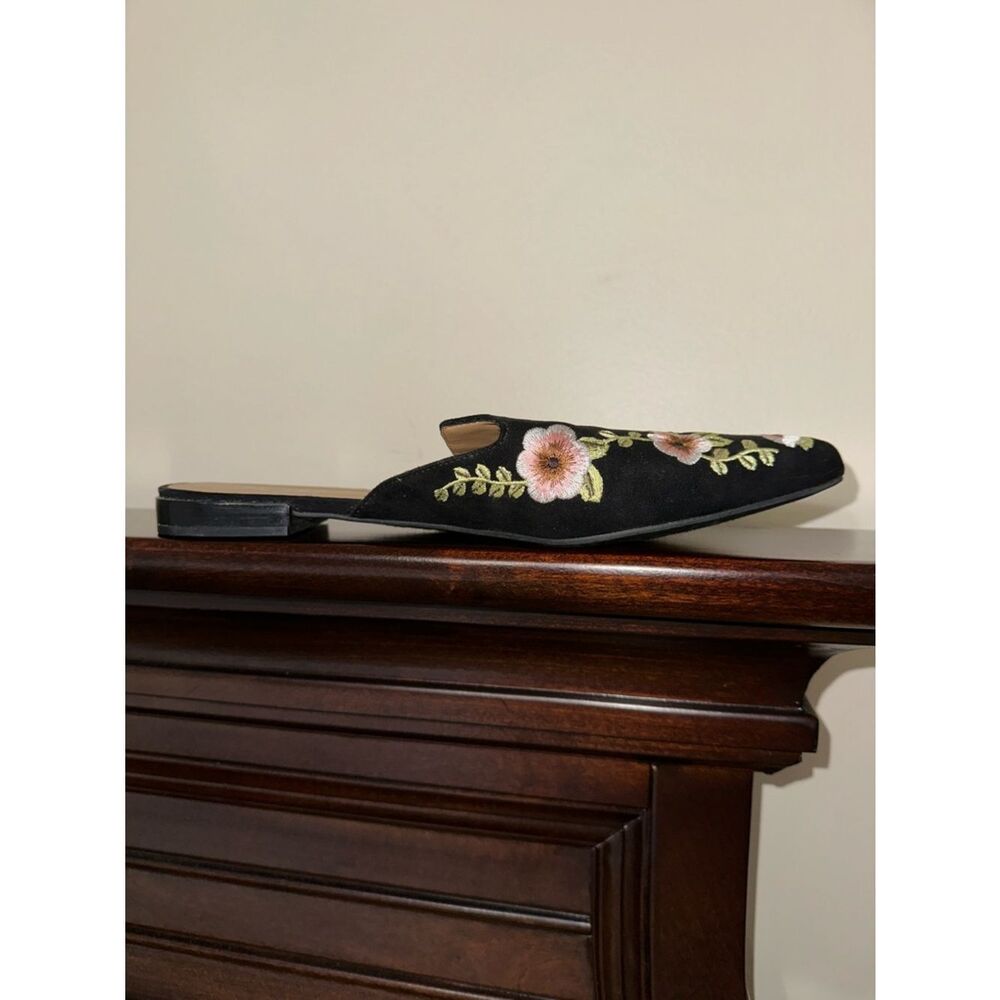 Franco Sarto 9 RUSSO 2 Black Pink White Green floral embroidered slip-on mules - Picture 5 of 10